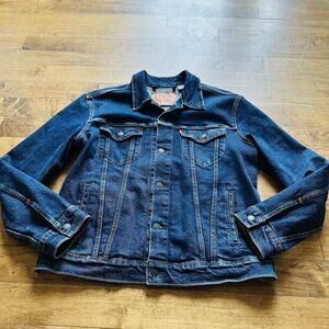 LEVIS Trucker Denim Jean Jacket LEVIS Blue Dark Rinse MENS Large red tab